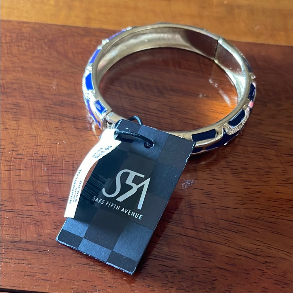 Saks Fifth Avenue Gold and Blue Watch with Enamel Design